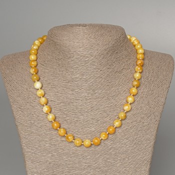 Collana di giadeite gialla, sfere lisce, diametro 8,5 mm ±, lunghezza 49 cm ±