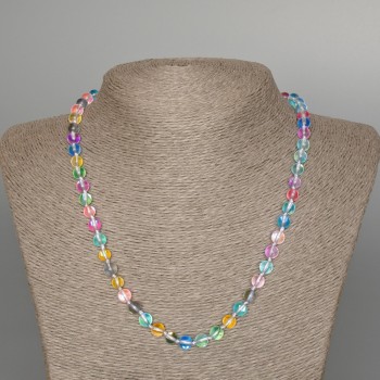 Collana di vetro opale multicolore, perle lisce, diametro 6 mm ±, lunghezza 49 cm ±