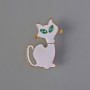 Spilla Gatto con smalto bianco e cristalli verdi, metallo dorato 31×40 mm