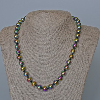 Collana di ematite con placcatura «benzina» perle lisce, diametro 9 mm ±, lunghezza 50 cm ±