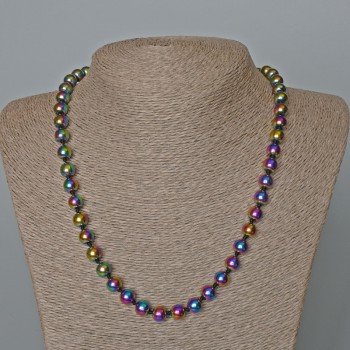 Collana di ematite con rivestimento «benzina», perle lisce da 8 mm, lunghezza 50 cm
