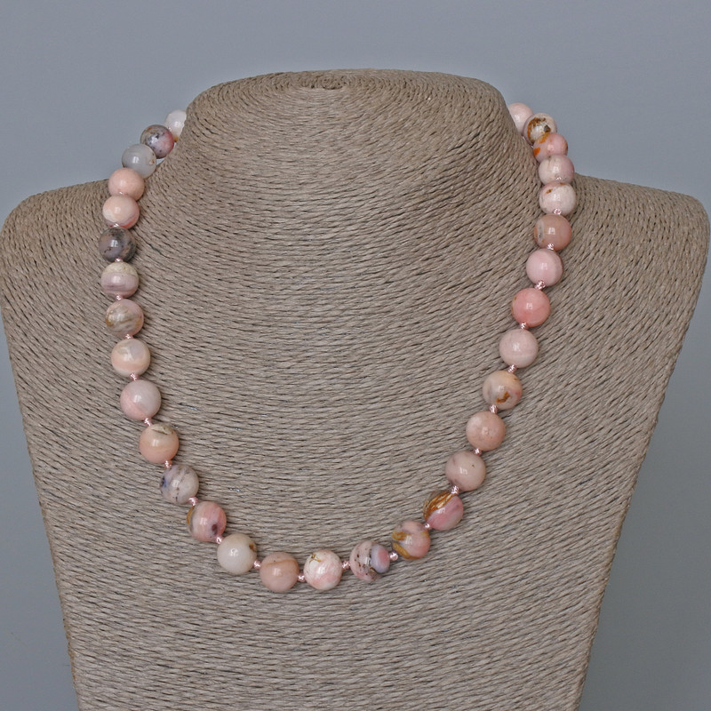 Collana opale rosa pietra naturale sfere lisce, diametro 10mm+-, lunghezza 48cm+-