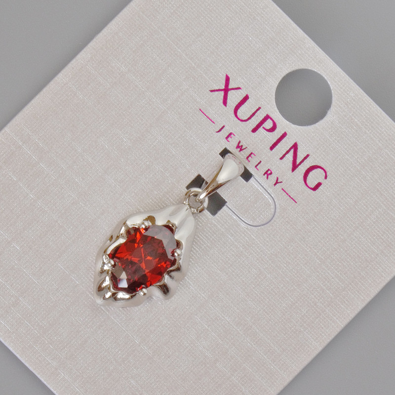 Pendente Xuping con cristallo rosso, diametro 24×11 mm, rodiato