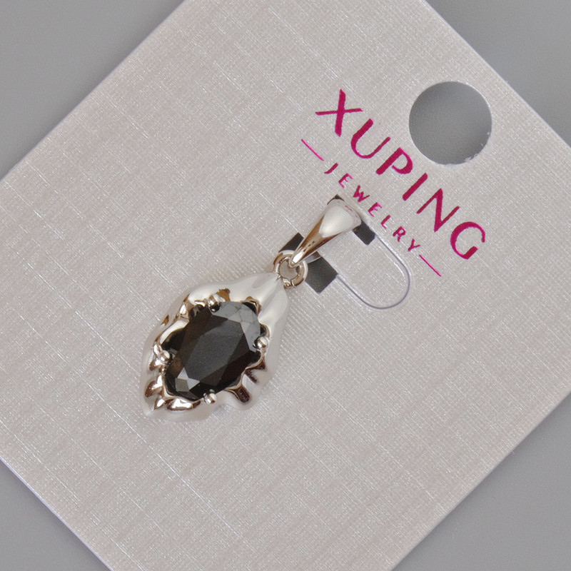 Pendente Xuping con cristallo nero, diametro 24×11 mm ± rodio