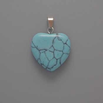 Ciondolo Cuore in turchese azzurro, diametro 20x20x6mm+-, lunghezza 28mm+-