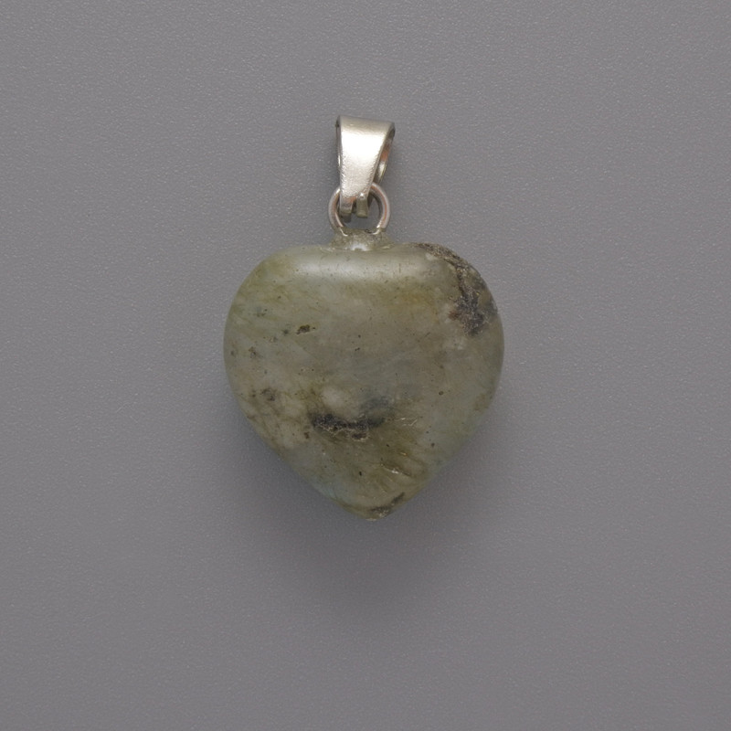 Pendente «Cuore» in labradorite, diametro 15×15×6 mm ±, lunghezza 23 mm ±
