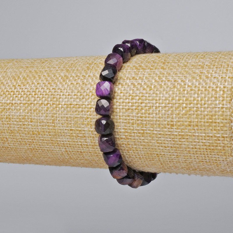 Bracciale in Occhio di gatto viola, cubo sfaccettato