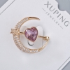 Spilla Xuping «Cuore» cristallo viola e strass bianchi, 24×27 mm, metallo dorato, doratura