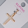 Pendente 'Croce' Xuping con strass bianchi, diametro 27×18 mm +/-, lunghezza 32 mm +/-, doratura 18K