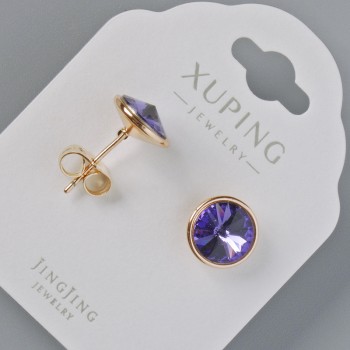 Orecchini a perno Xuping con cristalli Swarovski colore viola, diametro 10 mm, doratura in oro 18K