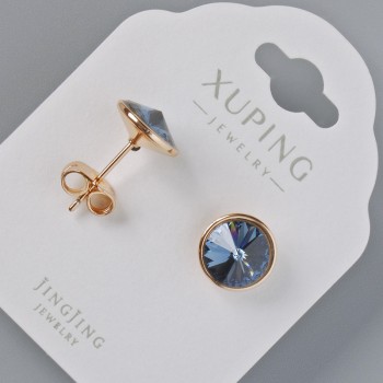 Orecchini a perno Xuping con cristalli Swarovski blu, diametro di 10 mm, doratura in oro 18 carati
