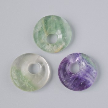 Pendente a ciambella (ciambella) fluorite, pietra naturale, diametro 18x5 mm ±, foro di diametro 5 mm ±