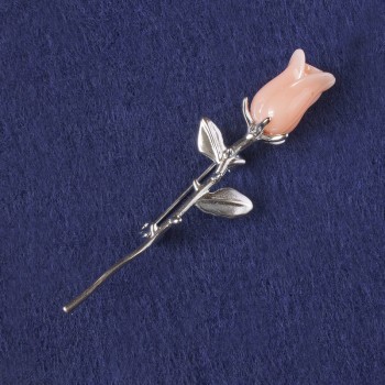 Spilla 'Rosa' beige plastica, metallo argentato 65x19 mm+