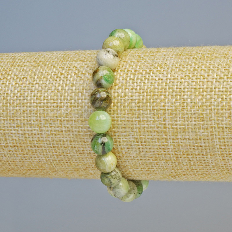 Bracciale Opale Verde (acrilico artificiale) perle lisce, diametro 8 mm ± (base elastica), lunghezza circa 18 cm