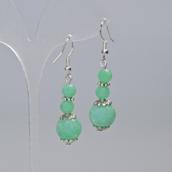 Orecchini Amazonite palline lisce, diametro 12 mm e 6 mm ±, lunghezza 48 mm ±, con inserti in metallo