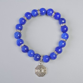 Bracciale in lapislazzuli artificiale (sfere lisce), diametro 10,5 mm ± (base elastica), lunghezza 18 cm ± con inserti in metallo