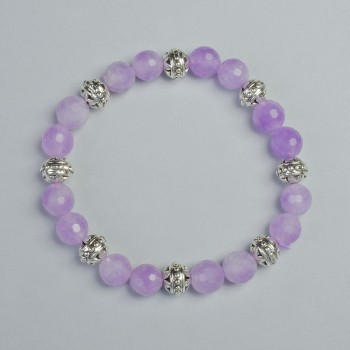 Bracciale ametista lavanda a pallina sfaccettata, diametro 8 mm ± (elastico), lunghezza 18 cm ± con inserti metallici
