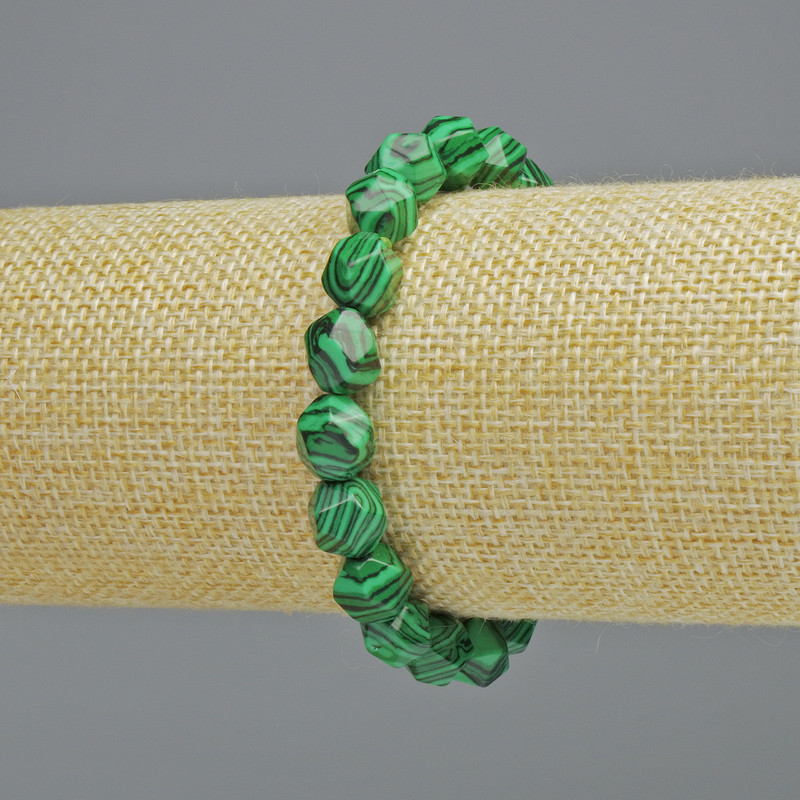 Bracciale in malachite multifaccettato, elastico 18 cm