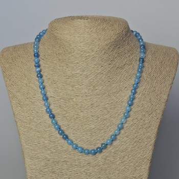 Collana con acquamarina (singola) pallina liscia, diametro 6 mm, lunghezza 45-49 cm