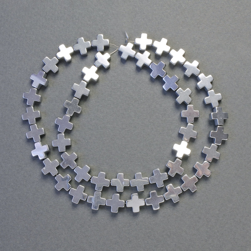 Perle di ematite a forma di croce, colore argento, diametro 8×8 mm, lunghezza ca. 41 cm
