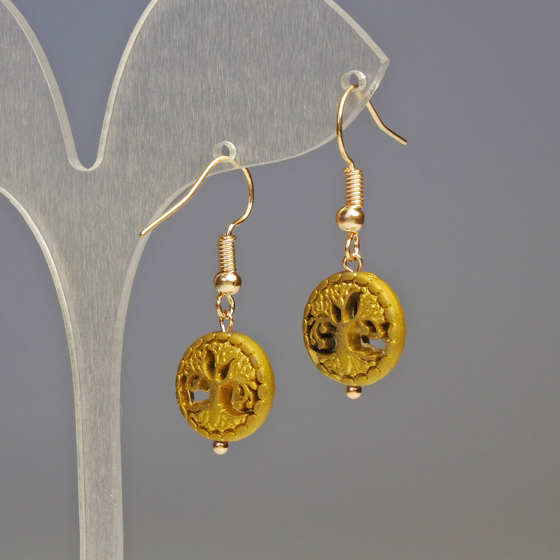 Orecchini in ematite «Albero» dorati, diametro 12×4 mm, lunghezza 3,2 cm
