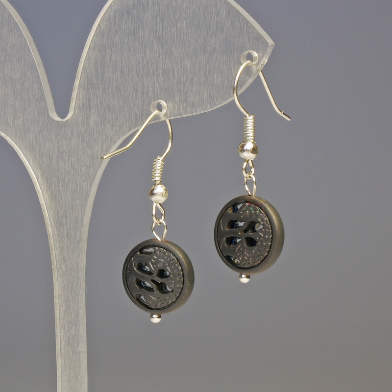 Orecchini in ematite «Albero» neri, diametro 12×4 mm, lunghezza 3,2 cm