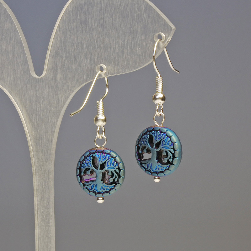 Orecchini in ematite «Albero» blu, diametro 12×4 mm, lunghezza 3,2 cm