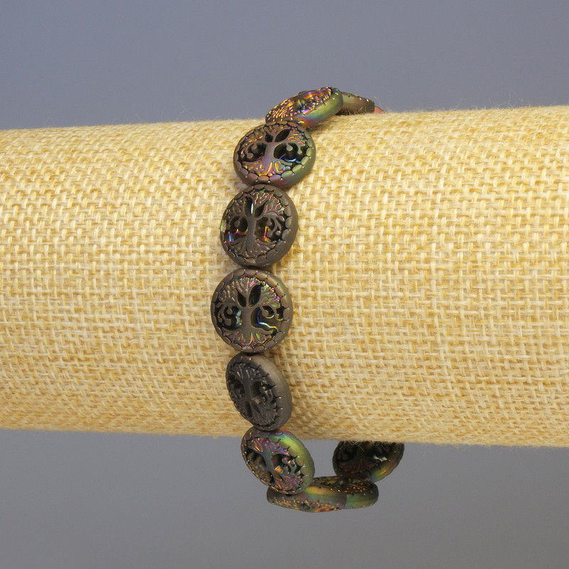 Bracciale Ematite e Legno multicolore, diametro 12x4 mm, lunghezza 18 cm, elastico