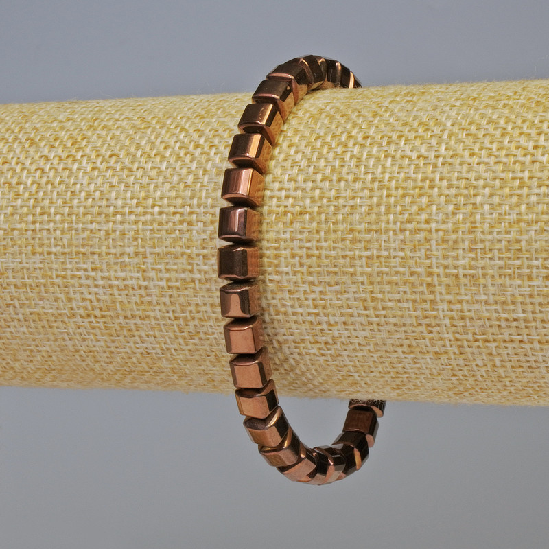 Bracciale in ematite a cubi, colore rame, diametro 6×6 mm, lunghezza 18 cm, elastico