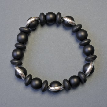 Bracciale in schungite con perle lisce, diametro 10 mm +/- rondelle 10x4 mm +/-, lunghezza 18 cm elastico