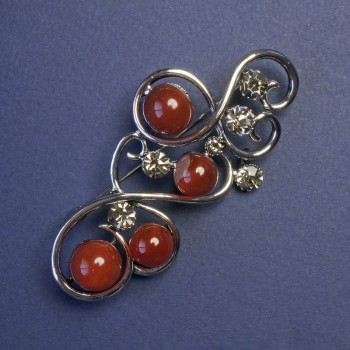 Spilla con corniola e strass grigi colore metallo "argento" 75x37 mm+