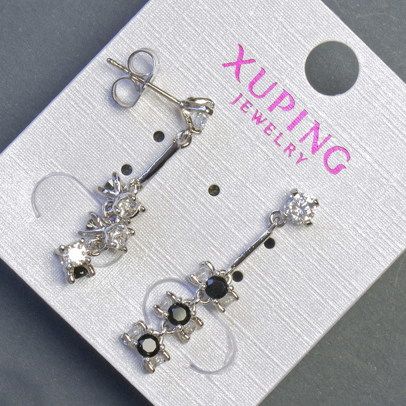Orecchini Xuping con pietre nere 6x30 mm Rodio