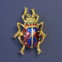 Spilla Scarabeo blu e rosso smalto e strass metallo dorato 43×25 mm+