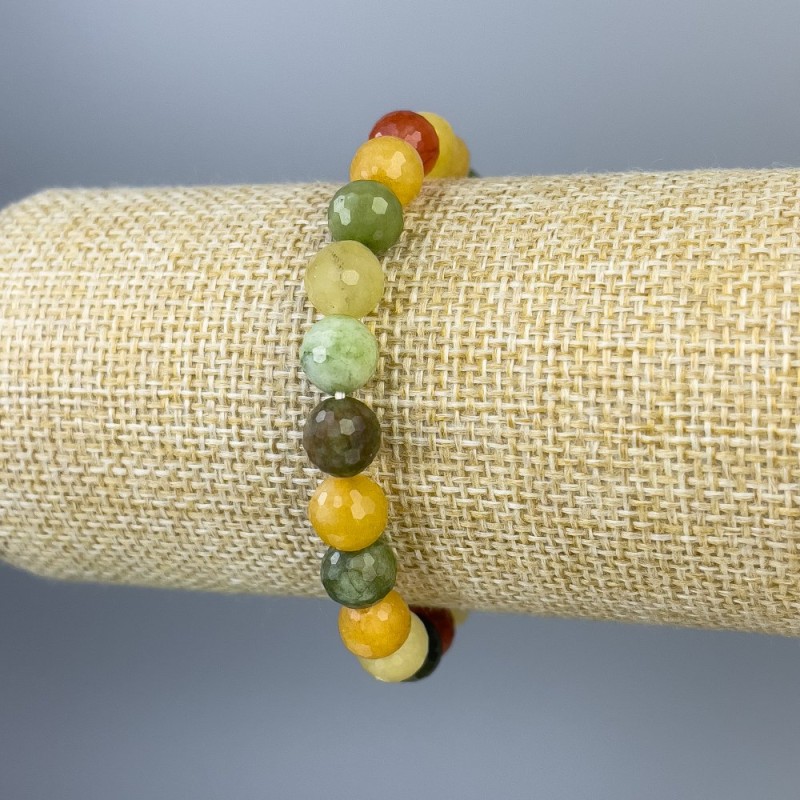 Bracciale assortito con sfere sfaccettate da 8 mm, lunghezza 18 cm ±, elastico
