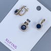 Set Xuping: ciondolo e orecchini con strass bianchi e cristallo blu, placcatura oro 18K