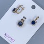Set Xuping: ciondolo e orecchini con strass bianchi e cristallo blu, placcatura oro 18K