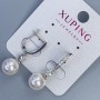 Orecchini Xuping rodiati con perla, diametro 10 mm e strass bianchi, lunghezza 30 mm +