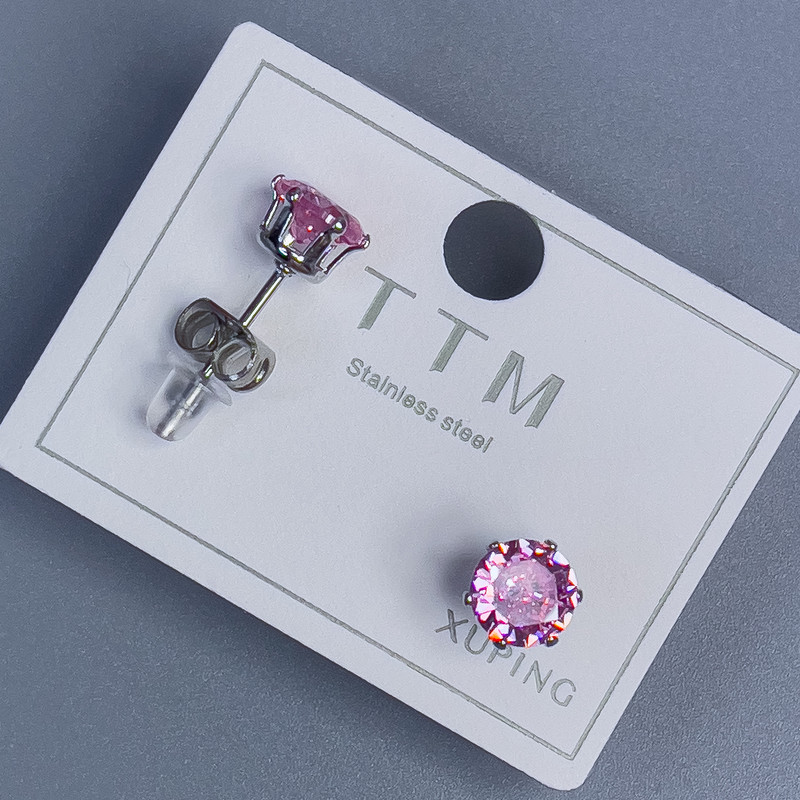 Orecchini a perno Xuping con pietra rosa da 6 mm ± rodio