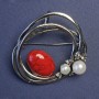 Spilla con corallo artificiale e perle, colore metallo 'argento' 43×41 mm+