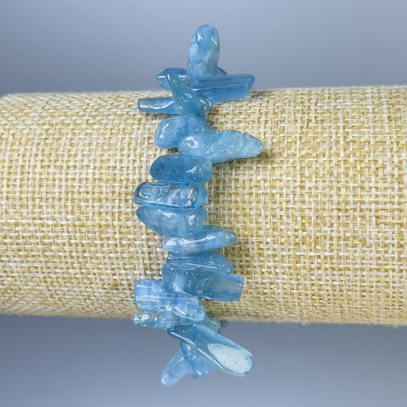 Bracciale granuli di acquamarina, diametro 10-18×5-7 mm, lunghezza 18 cm, elastico