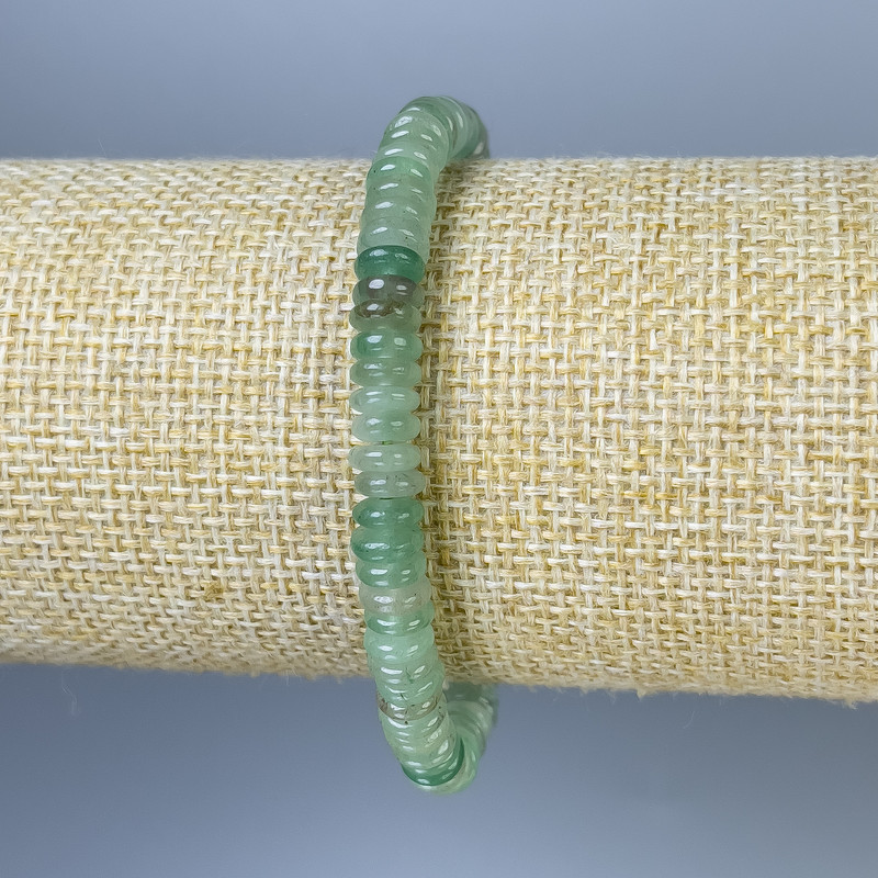 Bracciale in nefrite a rondelle, diametro 6×2 mm, lunghezza 18 cm ±, elastico