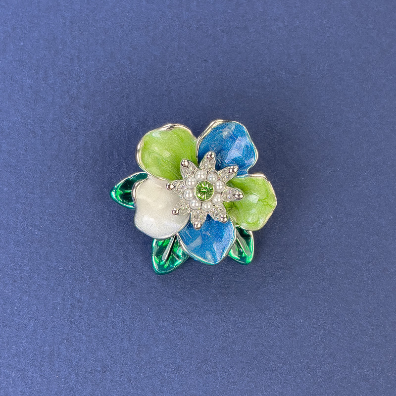 Spilla Fiore, diametro circa 25 mm, smalto multicolore e strass
