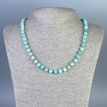 Collana di Amazonite tagliata a cubi, dimensioni 6×6 mm, lunghezza 50 cm ± con chiusura a moschettone