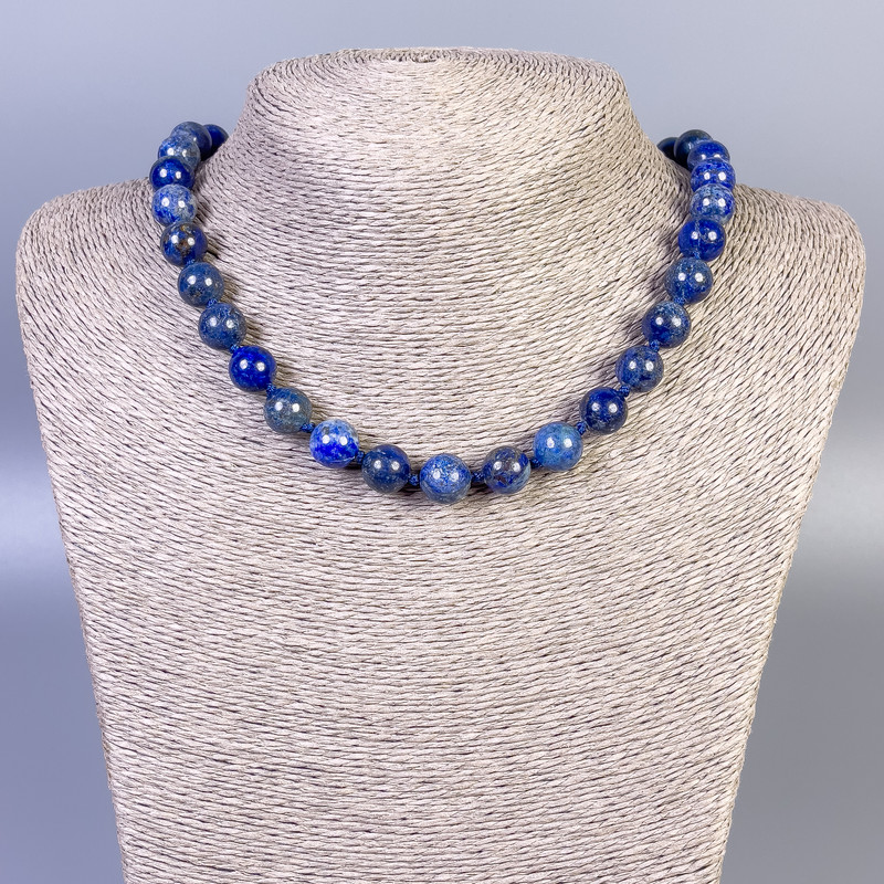 Collana in lapislazzuli con perle lisce, diametro 10 mm ±, lunghezza 45 cm ± con chiusura