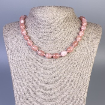 Collana con quarzo rosa fragola sfaccettato, diametro 13×11 mm, lunghezza 45 cm +/- con chiusura
