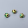 Perla Cloisonné verde-rossa smaltata, diametro 8×7 mm, foro di circa 2 mm, colore del metallo dorato, 1 pezzo