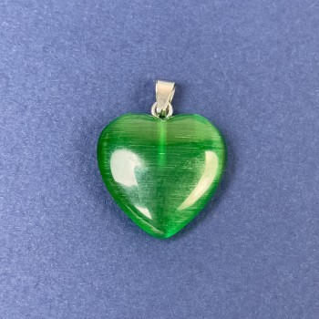 Ciondolo Cuore verde Occhio di gatto pietra naturale 20x20x6x30 mm+