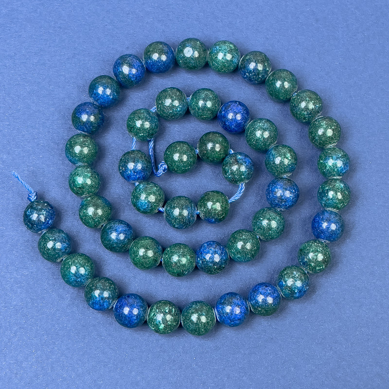 Perline di azzurite su filo, sfere lisce, diametro 8,5 mm, lunghezza 37 cm +-
