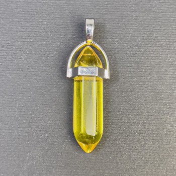 Ciondolo esagonale in vetro giallo con sfera di cristallo 8x31x41 mm+