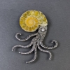 Spilla-ciondolo Ammonite, diametro 32-38 mm, metallo argentato 67x53 mm, assortimento di misure